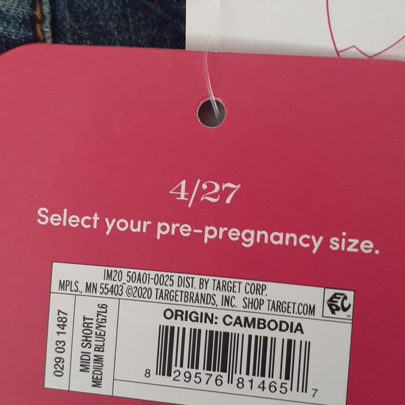 Size 4 NWT Maternity Midi Shorts Medium Blue Denim Crossover Panel - Picture 3 of 12